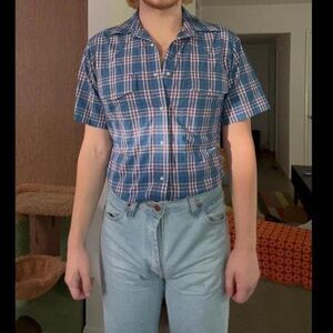 Wrangler Blue Plaid Pearl Snap Shirt 🔵